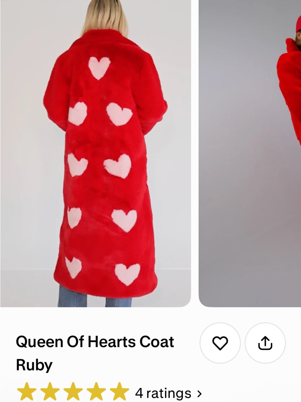 Ruby Red Heart-Pattern Faux-Fur Long Coat - Picture 3 of 5